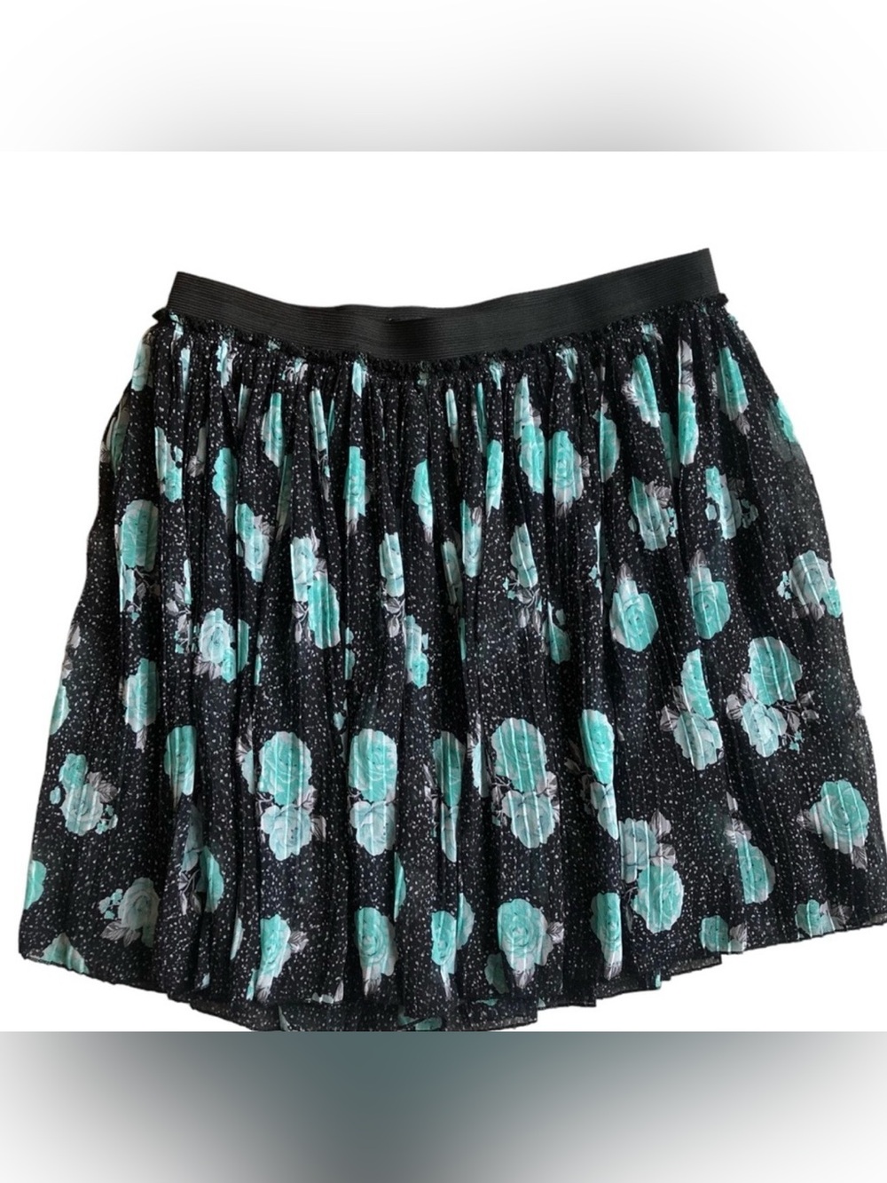 Torrid Skirt Pleated Floral Elastic Waist Lined Black White Teal